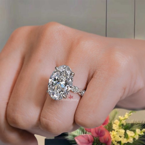 8 CT Oval Moissanite Engagement Ring 14k White Gold Halo Wedding Women Cocktail - Picture 3 of 8