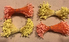 Vintage Millinery Flower Stamen 4 bunch Lot 2 Yellow  2 Coral Pink Melon Y7
