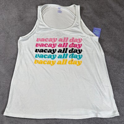 Sleep Chic Women's Medium Tank Top White Multicolor Vacay All Day Graphic NWT
