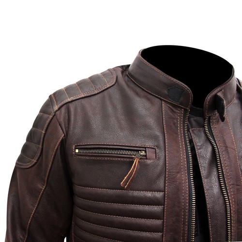 Genuine Leather Motorcycle Jacket Biker 
