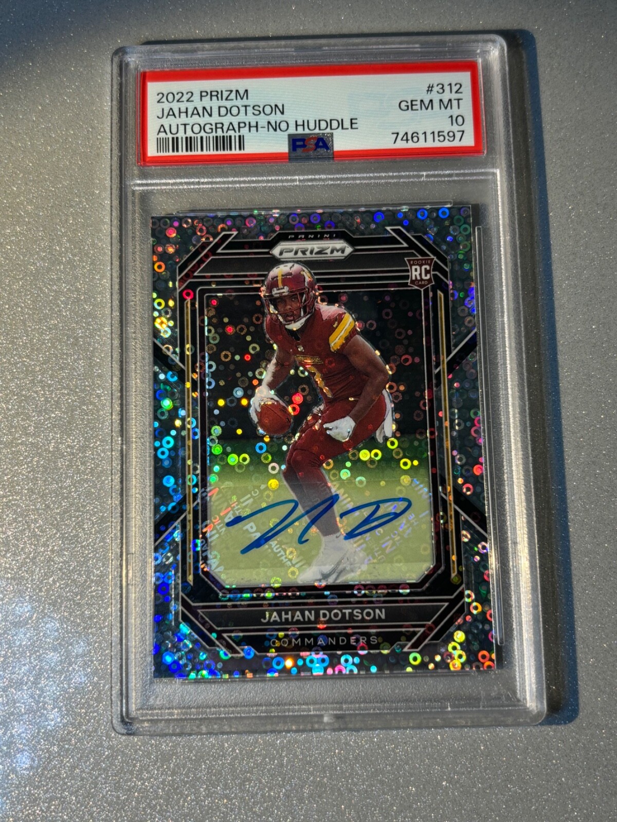 2022 Prizm Jahan Dotson #312 Silver Disco Auto PSA 10 💎 No Huddle SP Pop 16