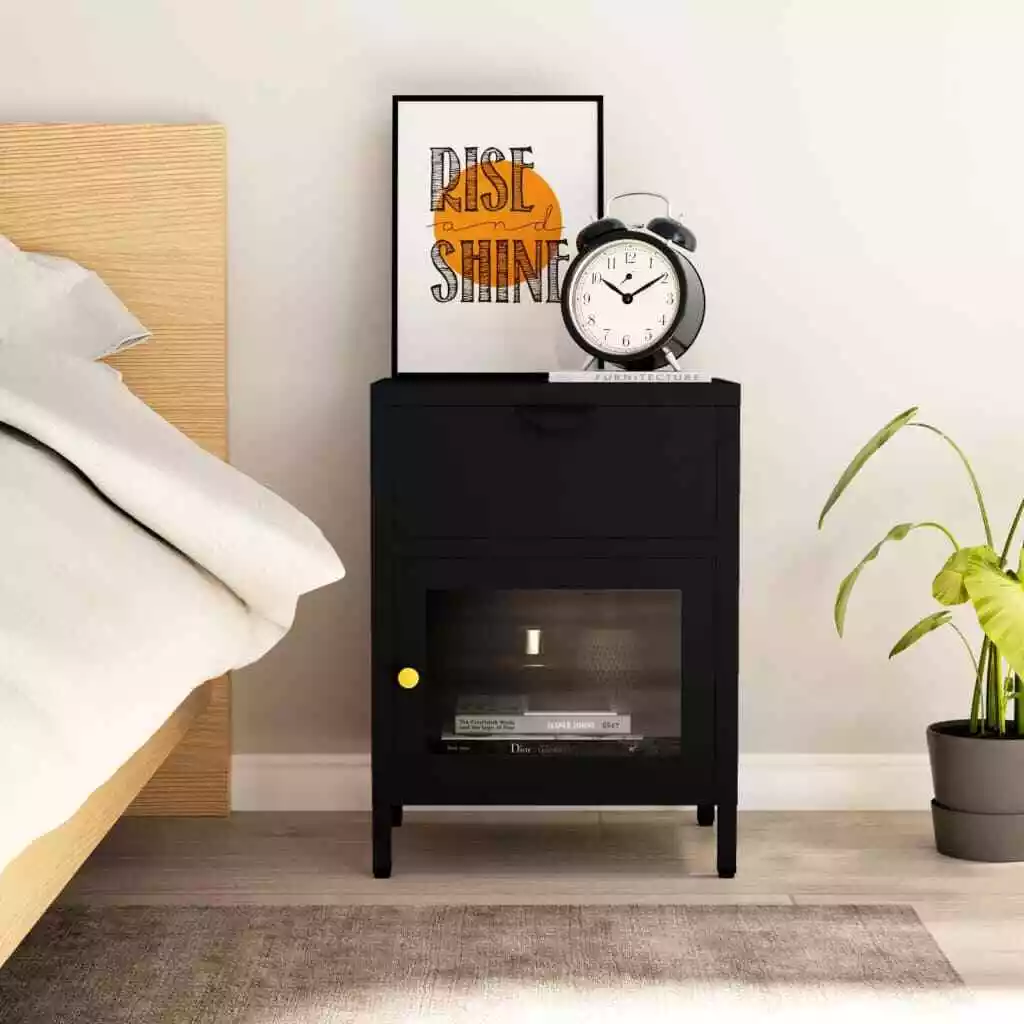 Black glass nightstand online