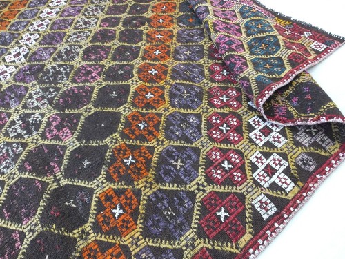 Alfombra turca vintage Kilim, 6x11,4 pies, geométrica multicolor hecha a mano, - Imagen 7 de 11