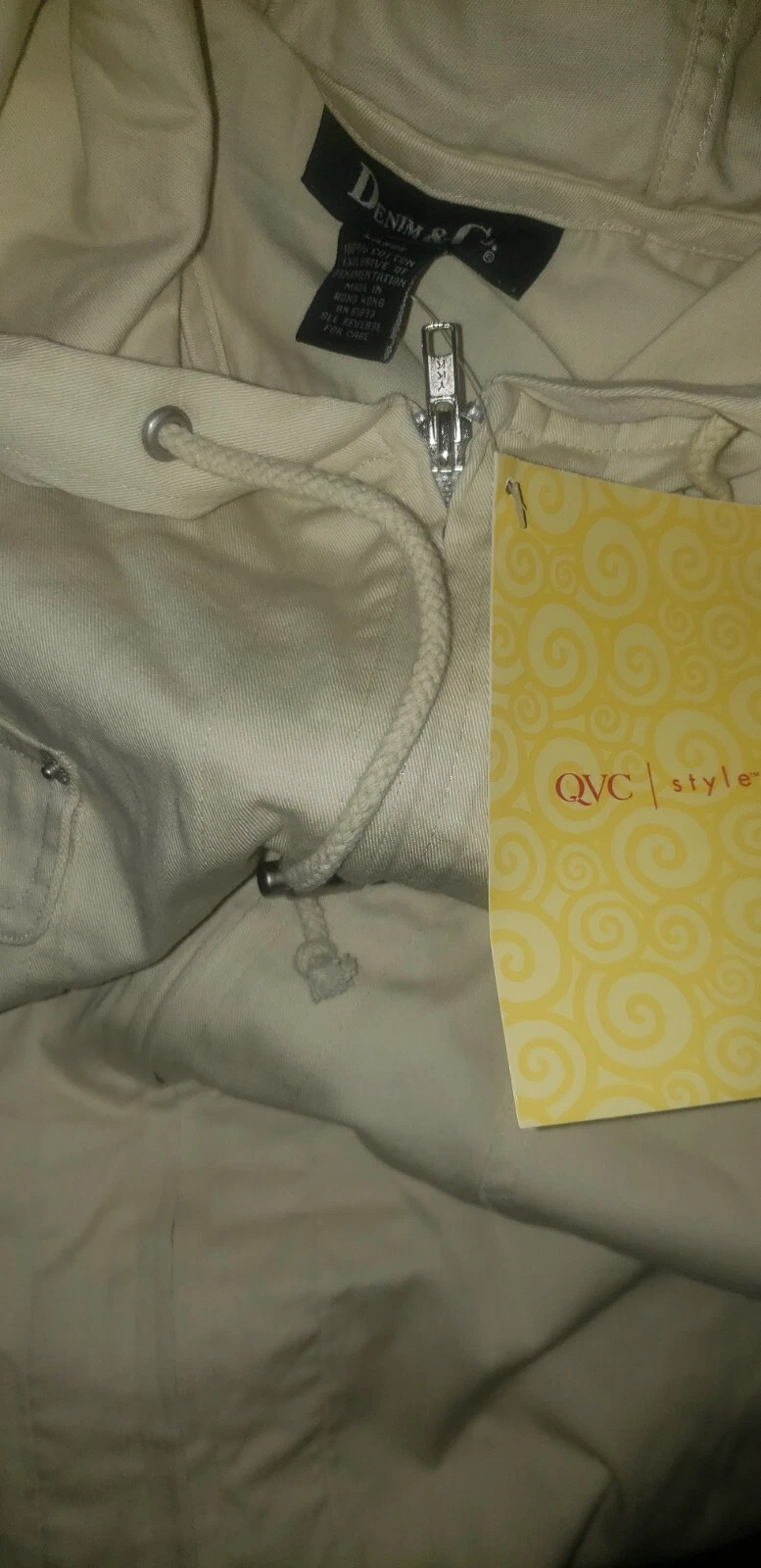 OFF WHITE Giacca bianca Denim & Co con cappuccio tasca anteriore attiva grande