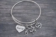 LPN Nurse Charm Bangle Bracelet, Licensed Practical Nursing Appreciation Gift 