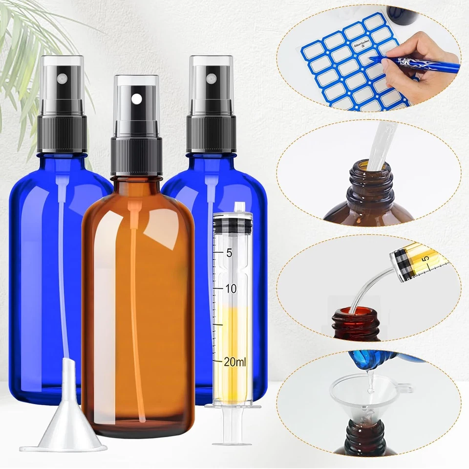 6 x 100ml Sprühflaschen aus Glas Pumpspray Glasflasche Zerstäuber Sprühkopf - Bild 3 von 4