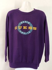 Vtg 90s Guess Brand Embroidered Sweatshirt Purple L/XL Made In USA