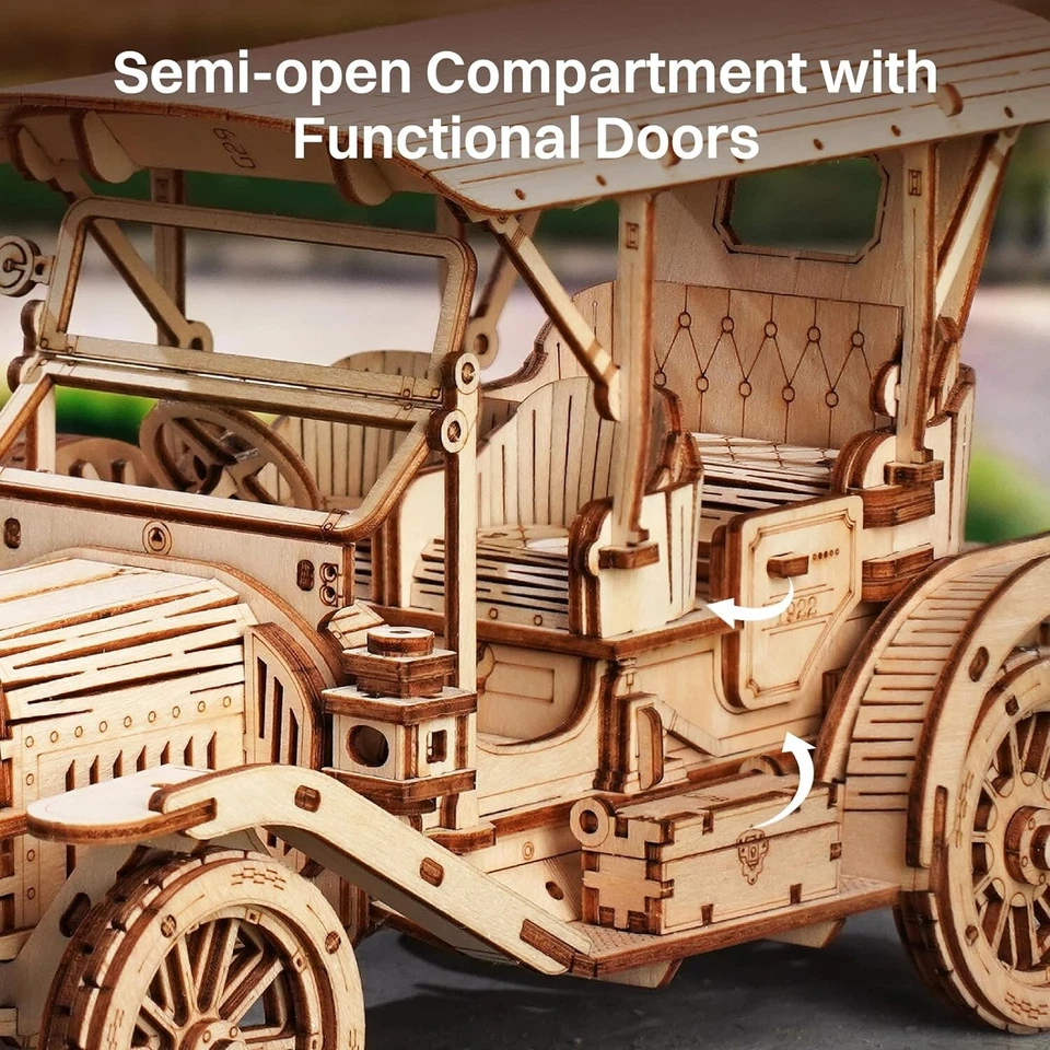 ROKR Vintage Car Car Model Mechanical 3D Wooden Puzzle Best DIY Toys Xmas Gifts - Image 4 of 4