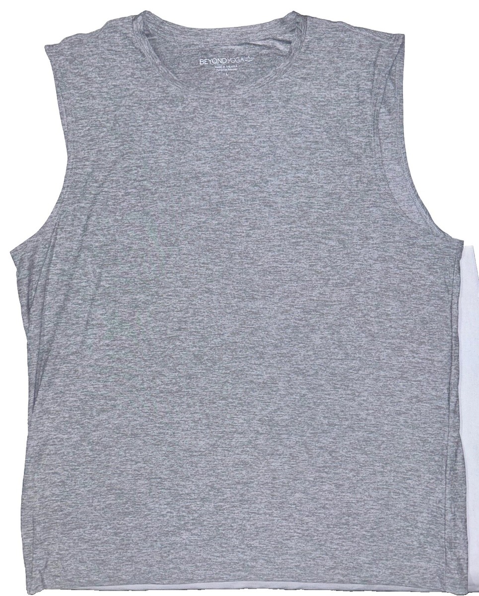 NWT🏓BEYOND YOGA🏓MENS LARGE🏓FEATHERWEIGHT SLEEVELESS CREW NECK🏓SILVER  MIST🏓