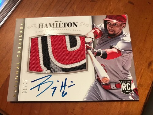 BILLY HAMILTON 2014 NATIONAL TREASURES 4 COLOR PATCH AUTO RC #1/25 REDS B17 - Picture 2 of 2