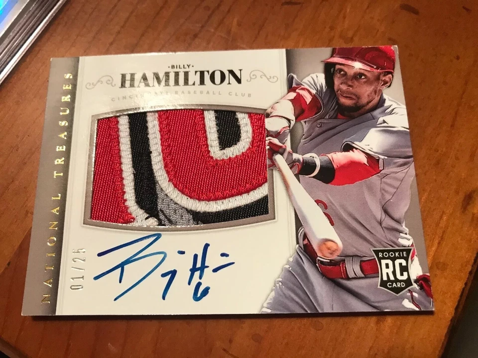 Billy Hamilton 2014 National Treasures parche de 4 colores automático radiocontrol #1/25 rojos B17 Foto 2 de 2