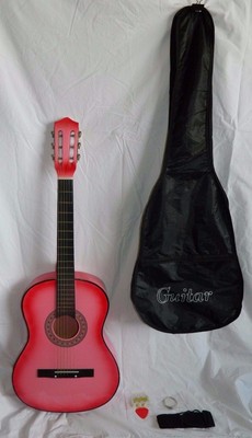 38 PINK - Left Handed Pink Wood Guitar with Case and Accessories Great Gift for Kids//Girls//Beginners