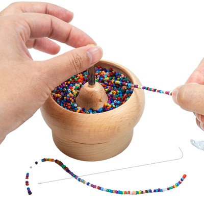 Bead Spinner Holder Wooden Bowl Manual Fast Beader For DIY Bracelet Craft 