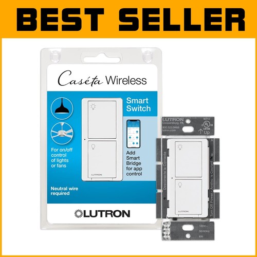 Elegant White Caseta Smart Light Switch with Voice Control & Pico Remote