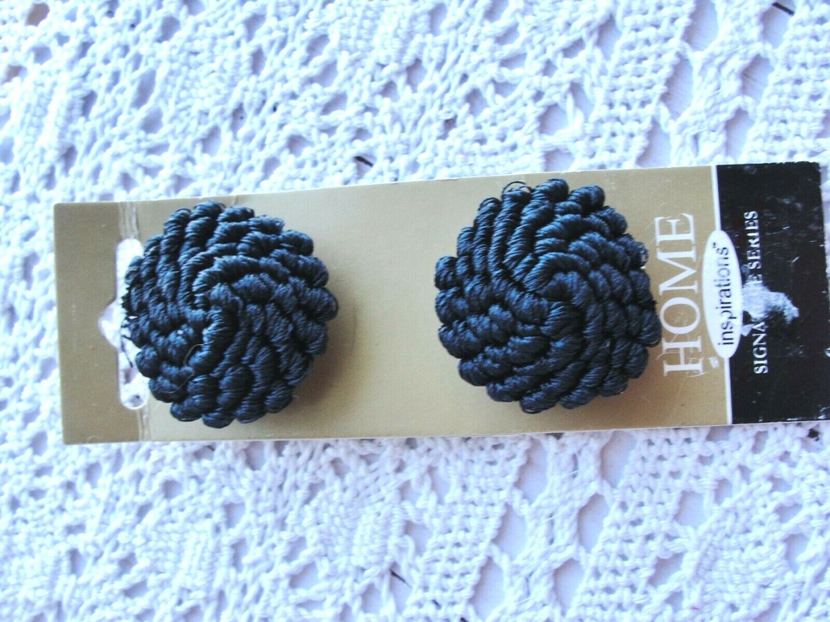 Vintage Estate Button Large Black Upholstery Pillow Decorative Fabric Loop  FM320