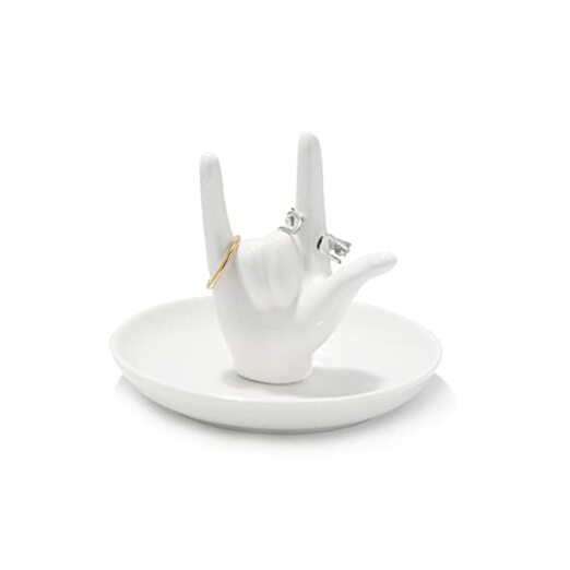 I LOVE YOU Hand Ring Holder Ring Dish Ceramic Jewelry Holder Dish Trinket White