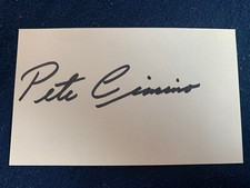 Pete Cimino autographed 3 x 5 index card.  Played for Twins and Angels 