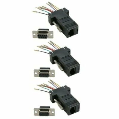 3 Pcs DB9 9-Pin RS232 Serial Female to RJ45 8P8C Network Adapter Connector Black