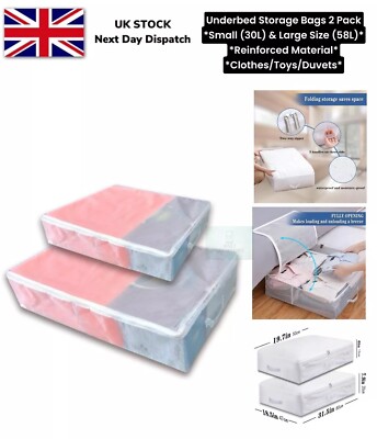 Unterbett Aufbewahrungstaschen 2er Pack 30L+58L groß Unterbett Aufbewahrungsbox verstärkt Mate
