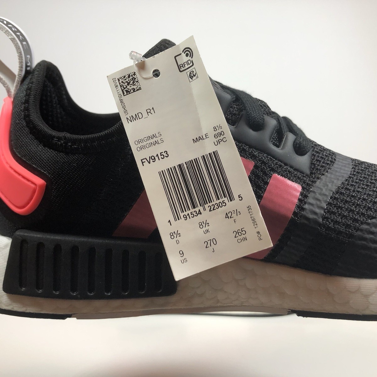 NEW Adidas NMD R1 'Black Signal Pink White' Sneakers Men's Size 9