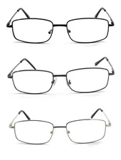 EYEZOOM 3 Pack Extra Wide Rectangular Metal Reading Glasses for Men and Women