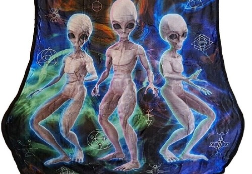 Nuevo 3 Alien Felpa Vellón Lanzamiento Regalo Manta Sherpa OVNI Extraterrestre Abducción Galaxia - Imagen 6 de 10