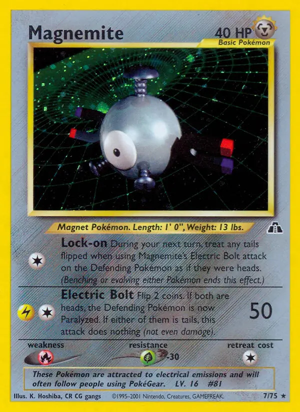 Magnemite - 7/75 - Pokemon Neo Discovery Unlimited Holo Rare Card WOTC MP
