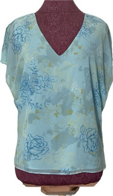 Apostrophe Women s Floral Chiffon Blouse Blue Sheer Lined Cap Sleeve Size 18
