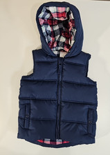 Gymboree Unisex Child Puff Vest Size 4T Navy Blue Red Plaid Interior