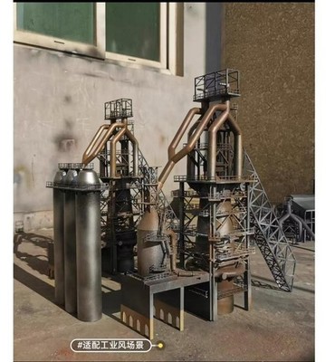 Ho Scale Train Model Scene Modern Steel Plant Blast Furnace Model Painted Aged