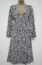 CREW CLOTHING NAVY FLORAL JERSEY WRAP OVER TEA DRESS SIZE 14