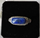 Vintage 925 Sterling Lapis Lazuli Scroll Cutout Ring sz 9