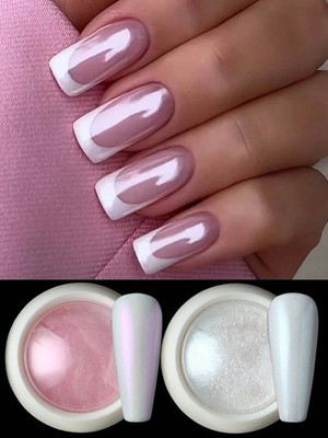 2 Farben Aurora Weiß Rosa Nagelpuder Y2K Ästhetische Fee Kunstperlen Schimmer Mi