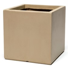 Primrose Outdoor Fibrecotta Sand Beige Cube Garden Patio Flower Planter Pots