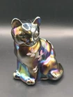 Fenton Iridescent Carnival Glass Cat Figurine Hand Painted Signed 3.75"