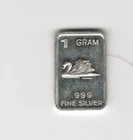 SWIMMING SWAN INGOT BULLION ART BAR 1 GRAM .999 FINE SILVER 99% SILVER USA