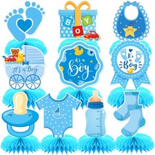Blue Baby Shower Decorations - 10 Pcs Honeycomb Centerpieces Table Decor for Boy