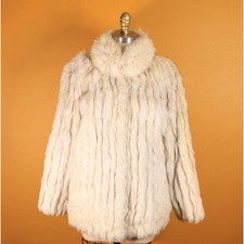 1980s Silver, White and Gray Fox Fur Long Sleeve Coat by Saga Fox -M-L