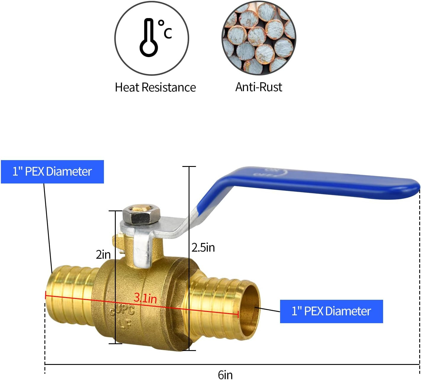 1" PEX Brass Ball Valves 2 Pack - Full Port Shut Off for Plumbing Needs