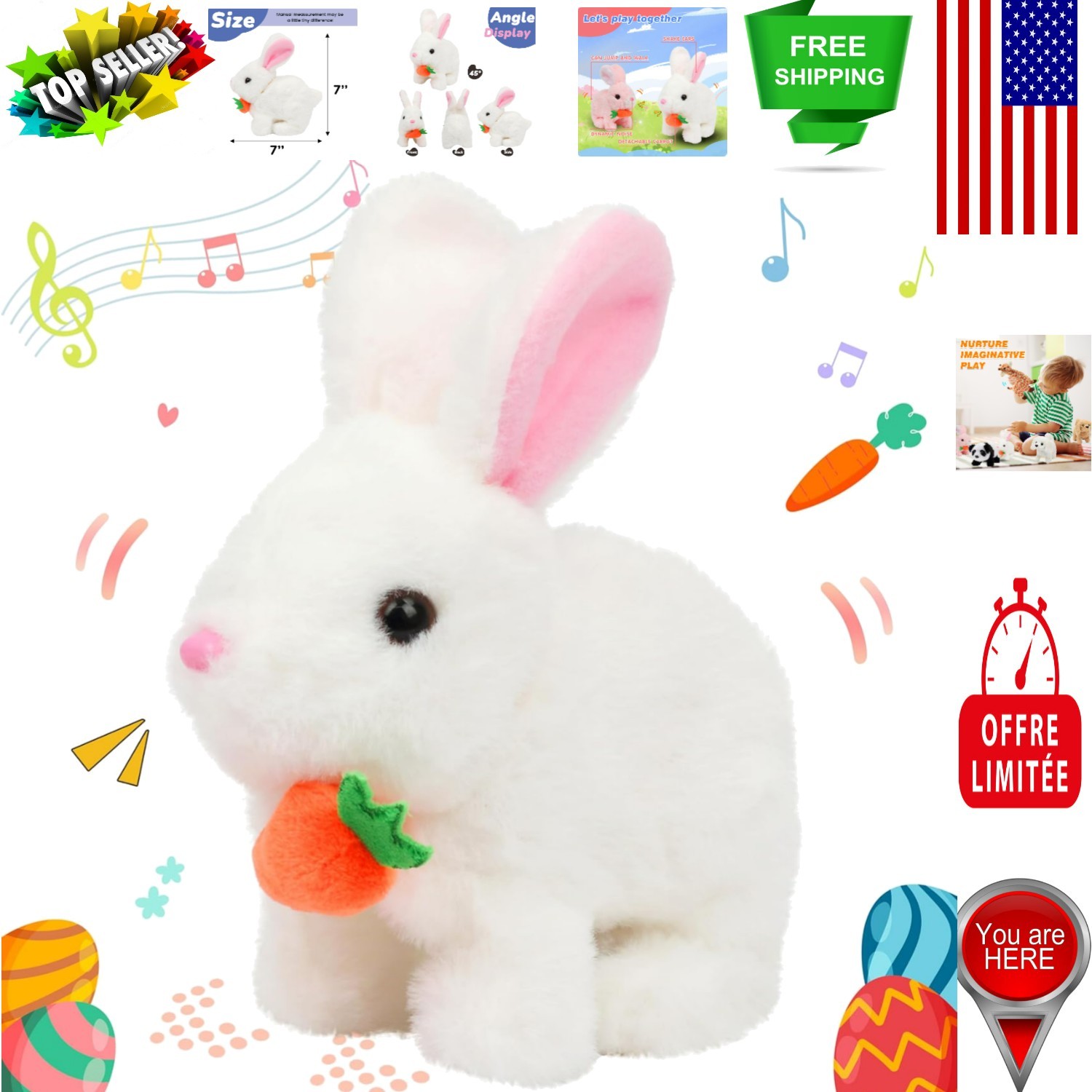 Interactive Hopping Bunny Toy - Animated Plush with Sounds for Toddlers, 7''
