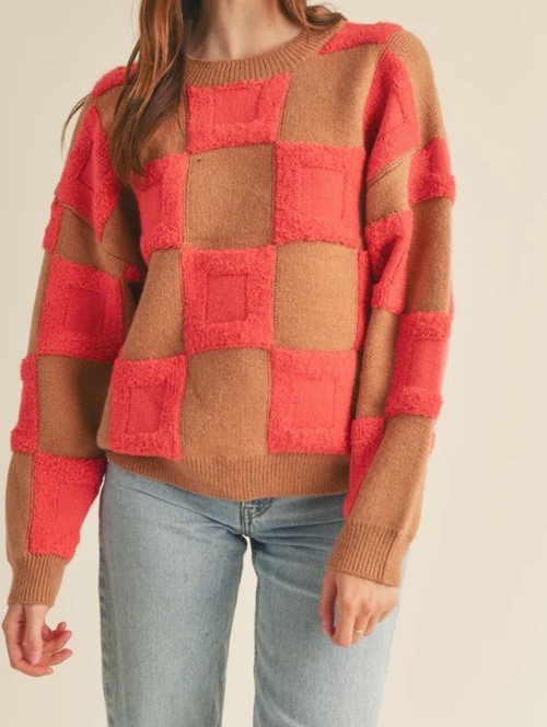 Checkered Patchwork Knit Sweater Small Warm Patch… - image 6