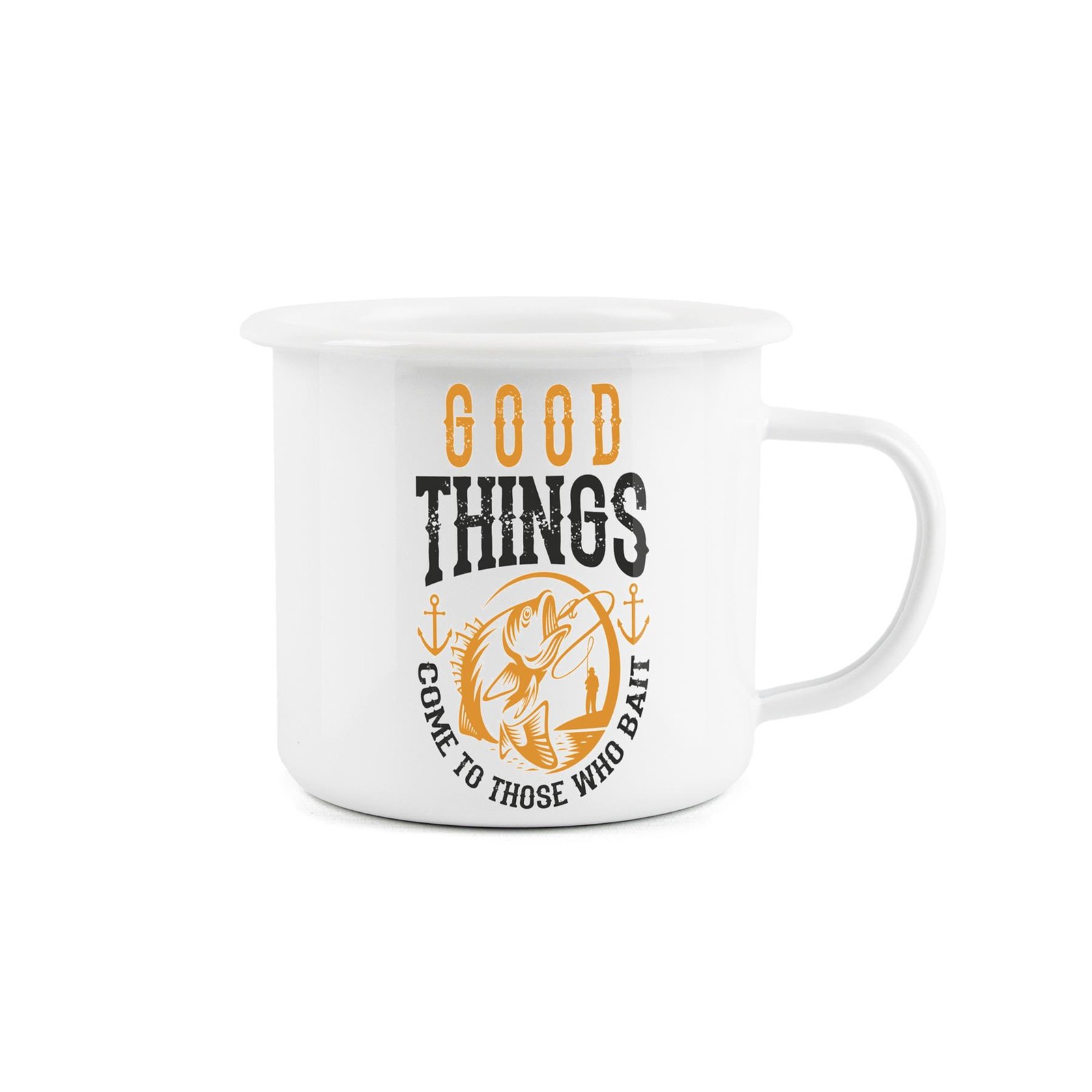 Enamel Fishing Mug - Good things come to those who bait - Camper Van Hiking Gift