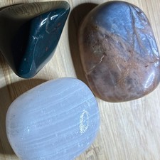 3 Rare Polished Crystals- Silver Moonstone, Mangano Calcite, Dragon Blood Jasper