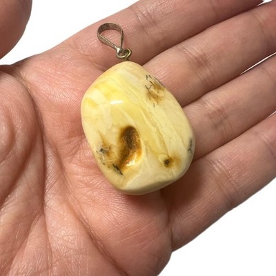 Rare Butterscotch Baltic Amber Pendant Premium Egg Yolk Massive Vintage