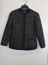 Tahari Boucle Jacket Women’s Size 2 Black Tweed 3/4 Sleeve Snap Buttons Lined