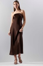 QUINCE 100% Washable Silk Strapless Midi Dress Chocolate Maxi M NWT $130 MSRP