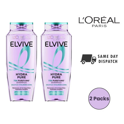 L'Oreal Paris Elvive Hydra Pure 72H Shampoo für fettige Kopfhaut 250ml - 2 Packungen