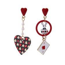 Playing Card Earrings for Women Red Heart Queen Poker Earrings Delicate Fashion
