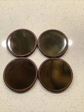 Lot Of 4 Vintage Jade Brown Yellow Agate With Walnut Coasters No Holder