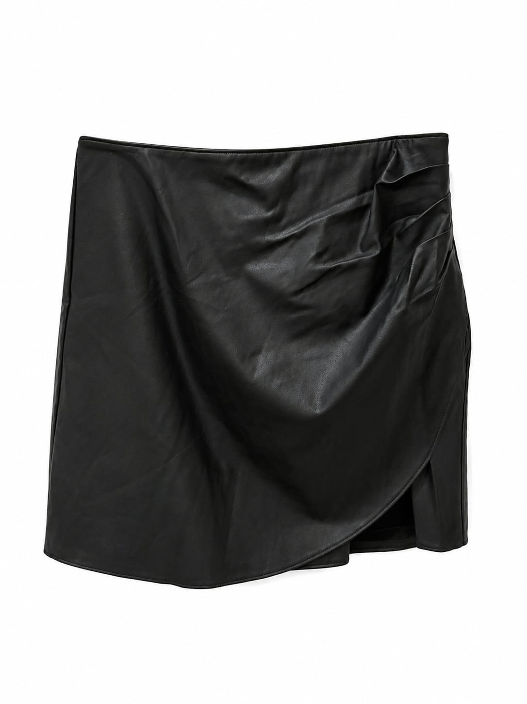 Abercrombie & Fitch Faux Leather Ruched Mini Skirt Black Size L